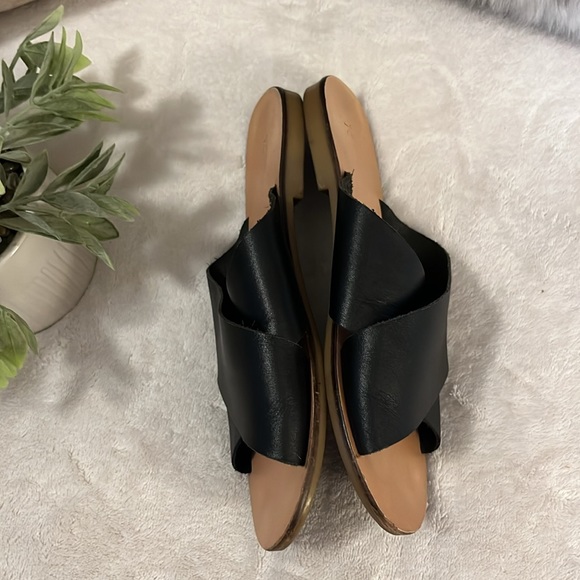 Topshop Criss Cross Faux Black Leather Slide Sandals Sz 37 - Picture 3 of 8